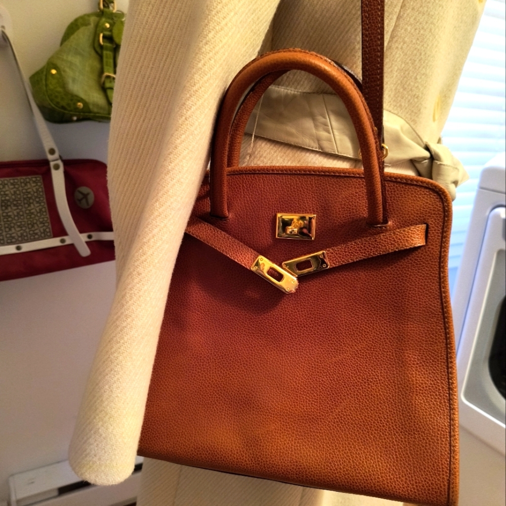 Tan Leather Satchel with Gold-Tone Hardware - Picture 6 of 8
